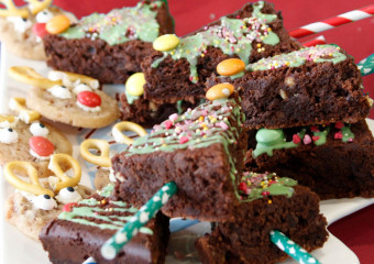A selection of Christmas themed Chcolate Brownies as part of a 'Care for a Cuppa' Fundraising event.