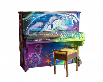 One of the Points of Interest that is part of the St Barnabas HeART Trail. A Piano, painted by a local artist, where passers by can leave a note on the back, in memory of loved ones.