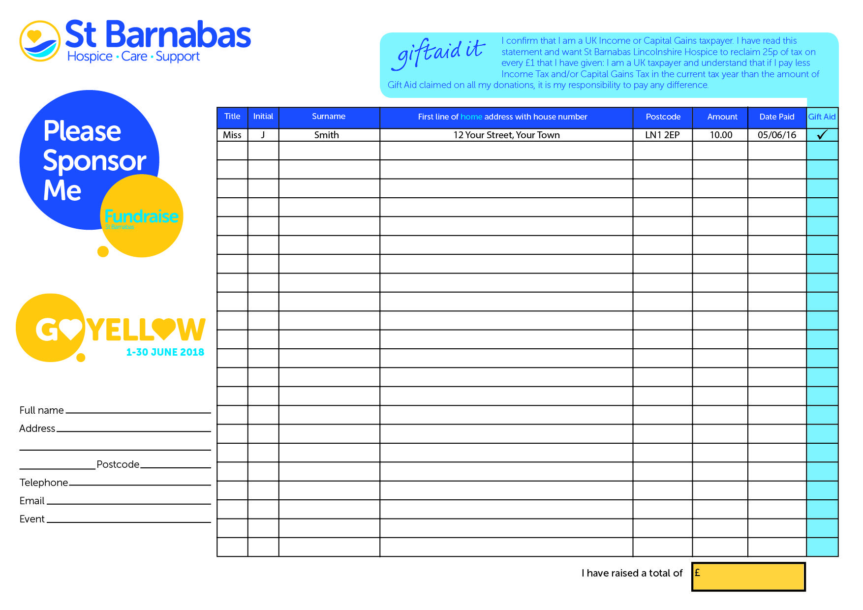 Go Yellow Sponsor Form