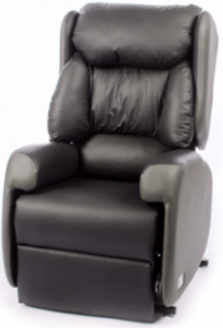 Black leather reclining chairs on white background.