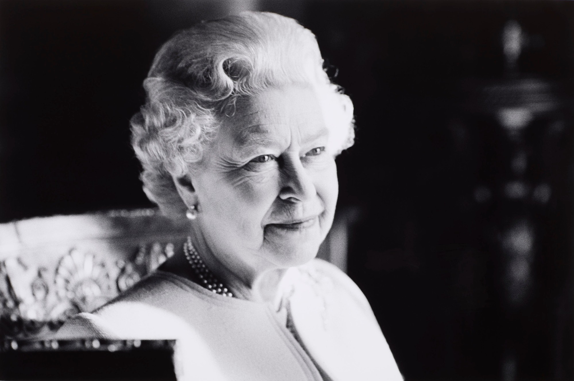 Black and white photograph of Queen Elizabeth II