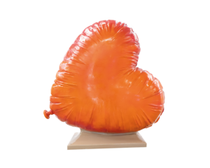 A Heart-shaped sculpture, created to resemble a helium balloon, painted in red. This sculpture is part of the St Barnabas HeART Trail.