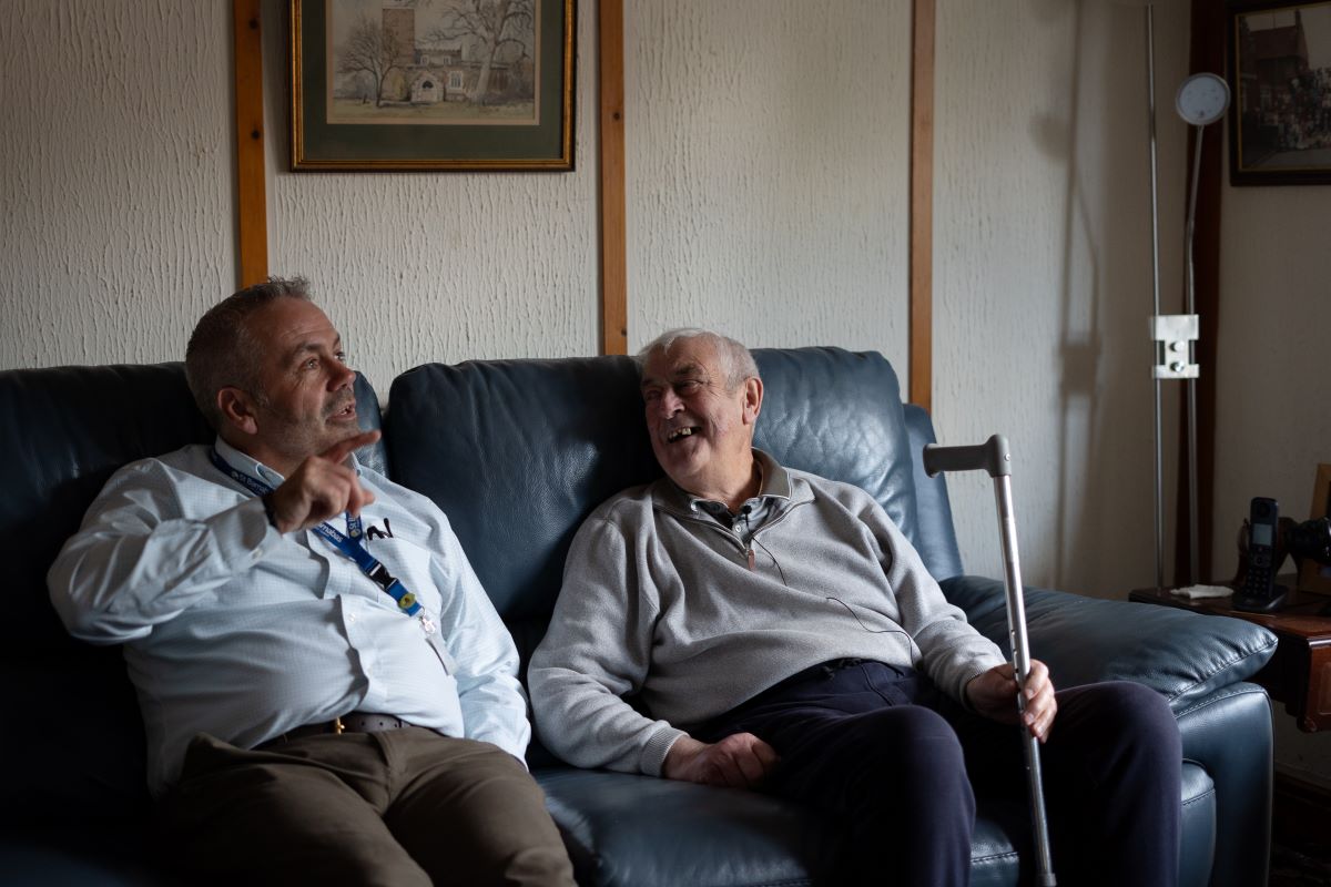 St Barnabas CEO, Chris Wheway with Patient, John